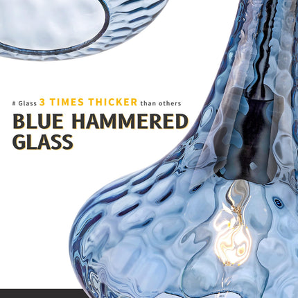AUTELO Blue Pendant Lights Kitchen Island, 10" Hammered Glass Pendant Lights, Modern Pendant Light Fixtures in Matte Black Finish, Hanging Lamp for Dining Room, Kitchen Sink, H9164 BU