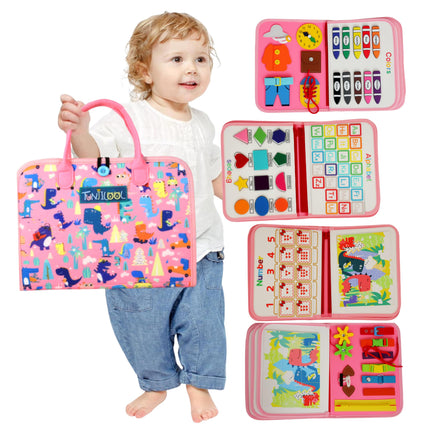 TUNJILOOL Montessori Busy Board - 8-in-1 Sensory Activity Book with Detachable Pages, Travel-Friendly Learning Toy for Fine Motor Skills & Preschool Education PINK