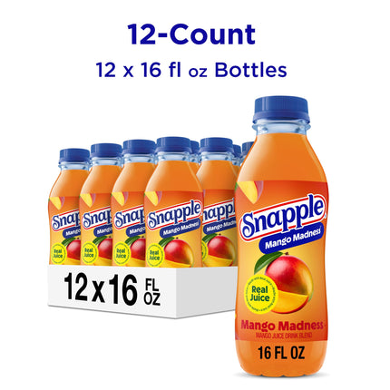 Snapple Mango Madness Flavored Juice Drink, 16 fl oz recycled plastic bottle, Pack of 12