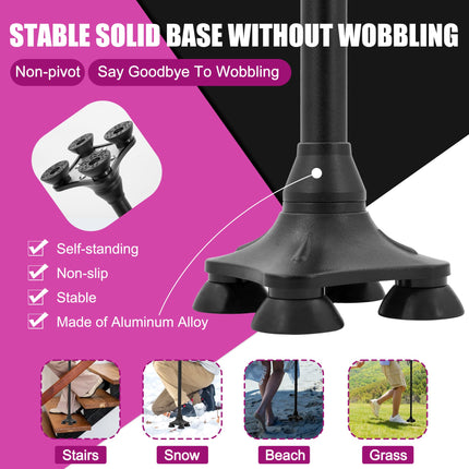 MOODIC Walking Canes for Seniors Balance with Extended and Thickened Handle. Foldable; Adjustable; Collapsible; Stylish; Quad Cane for Men for Stability (Basic & Black)