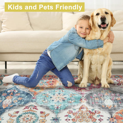 Mandala 3x5 Washable Area Rug – 3 x 5 Non-Slip, Stain Resistant, Durable Polyester Small Rug for Bedroom, Living Room, Kitchen, and Entryway Decor – Modern Rug with Rubber Backing - Orange & Multi