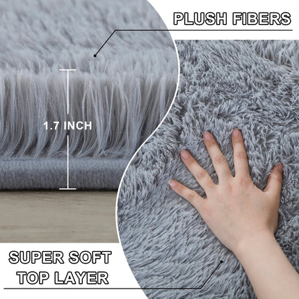 GERBIT Area Rugs 8x10 for Bedrooms, Grey Fluffy Rugs for Living Room Decor, Ultra Soft Anti Slip Shag Fuzzy Rug, Non-Slip Area Rugs for Nursery Girls Boys Room