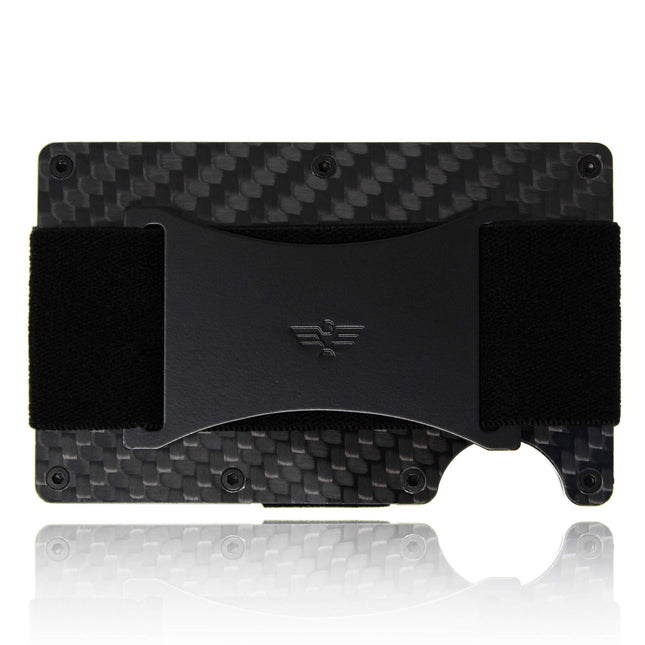 DUXTIO Men's Slim Minimalist Carbon Fiber Wallet for Credit Card Holder & Cash Strap, BLACK