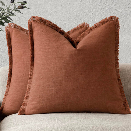Foindtower Set of 2 Linen Fringe Throw Farmhouse Cushion Cover with Tassels Soft Accent Pillowcase for Couch Chair Sofa, Fall Rust Orange X004E7CPT5
