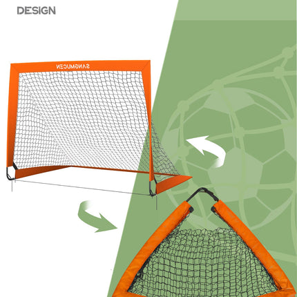 SANGMUCEN Set of 2 Foldable Kids Soccer Net for Backyard Garden, Park, Beach, Orange TSG001O