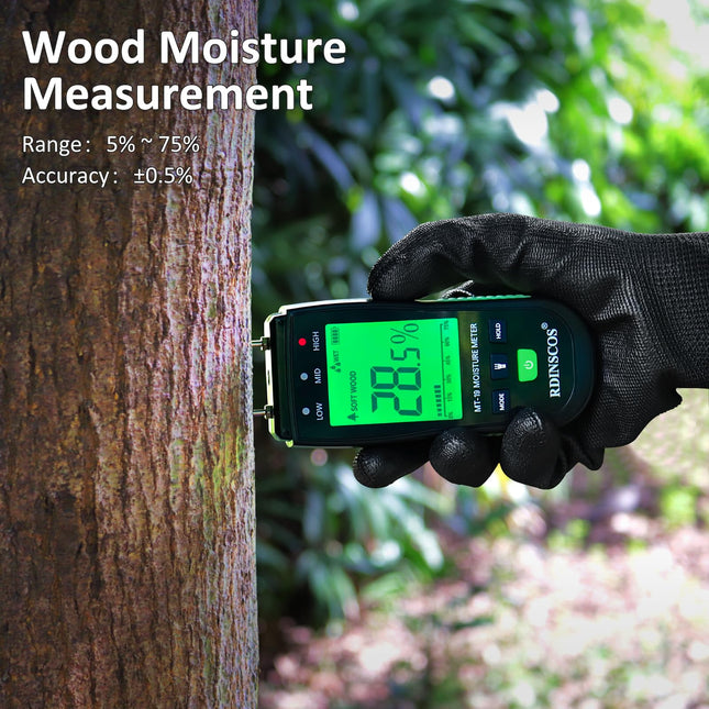 RDINSCOS Portable Wood Moisture Meter Pin, Firewood Detector Humidity Water Leak Lumber Detector, Green