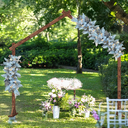 Skcoipsra 9FT Roof Wooden Wedding Backdrop Stand, Stable Wooden Arch Frame, Natural Wood Arch Stand Arbor Frame for Ceremony Anniversary Birthday Party Graduation Photo Background Decoration