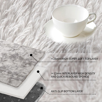 Cinknots Area Rugs Fluffy Carpet Modern Living Room Bedroom Nursery Dorm Soft Non-Slip Carpet Large Modern Indoor Shaggy Carpet Room Home Décor (Grey White, 3.9'x 5.2'（120 * 160cm）)