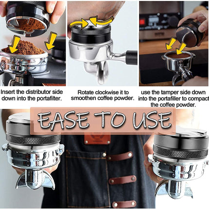 MIDOGAT Coffee Distributor & Tamper Espresso Distributor Dual Head Stainless Steel Coffee Tamper, Depth is Adjustable Both Sides (58mm)