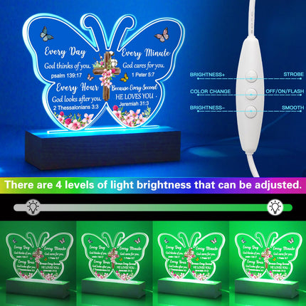 Christian Biblical Faith Based Religious Church Scripture Acrylic Butterfly Night Light with Bible Verse Prayer Butterfly Decor