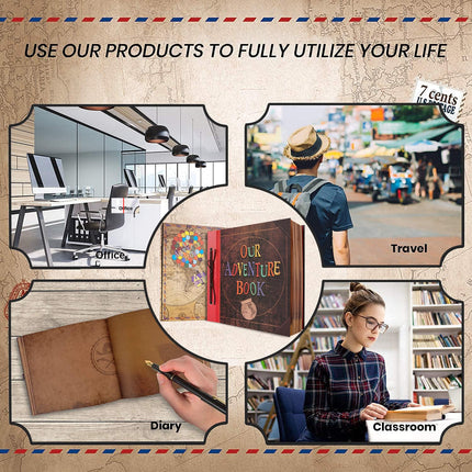 Large Our Adventure Book 60 Pages 12x12" Scrapbook Retro Embossed Hardcover Travel Photo Album