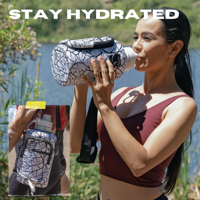 Thermosis 64oz Insulated Stainless Steel Water Bottle with Straw & Holder Strap & 2 Lids, White Marble