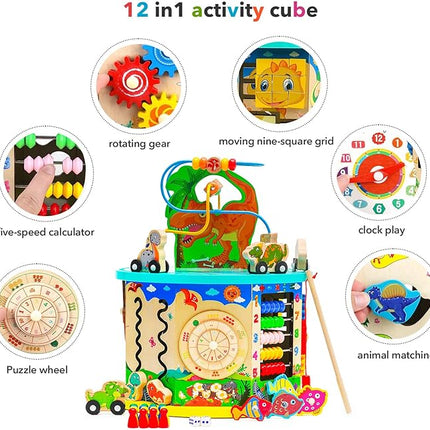 Wooden Toys Activity Cube for Kids,Montessori Toys with Bead Maze,Wooden Educational Activity Center  T119