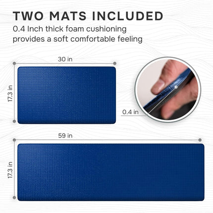 Homergy Anti Fatigue Kitchen Mats for Floor 2 Piece Set, Memory Foam Cushioned Rugs, Comfort Standing Desk Mats for Office, Home, Laundry Room, Waterproof & Ergonomic, 44x77 cm and 44x150 cm