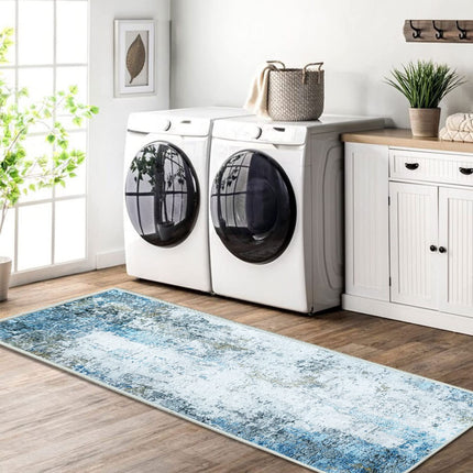 JURLEA Hallway Runner Rug Non-Slip Carpet Runner for Hallways Kitchen Living Room No Shedding Washable Lightweight Long Runners Rug (Cream/Blue, 80x200cm,2.6'x 6.6')