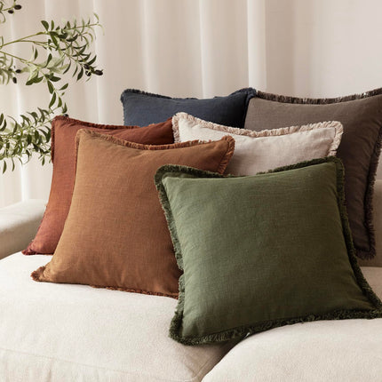 Foindtower 24×24" Set of 2 Linen Fringe Throw Boho Farmhouse Cushion Cover with Tassels for Couch Sofa Bed, Orange Brown X004E7NZPD
