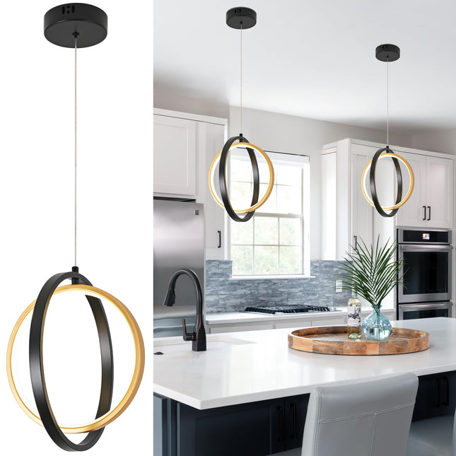 AyshwillDec Modern Led Ring Chandelier Black and Gold Pendant Light