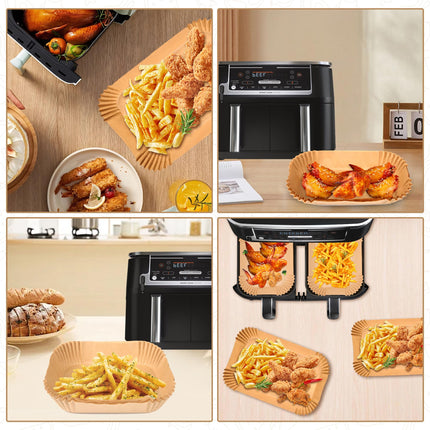 Ninja Dual Air Fryer Accessories - Disposable Paper Liners with Brush, 200 Pcs Food Grade Parchment Paper Liners Rectangle 8.6"x 5.5" for Ninja DZ201/DZ401