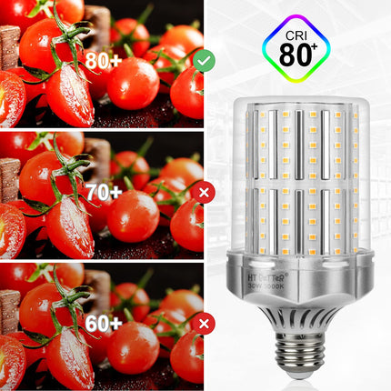 HT PETTER Corn Bulb, 30W E26 Base LED Light Bulb, 3800 Lumens, Equivalent to 250W-300W Incandescent Light Bulbs, Edison Screw-in Bulb,Not Dimmable, No Flicker, 2 Pack (Silver, 3000K Warm White)