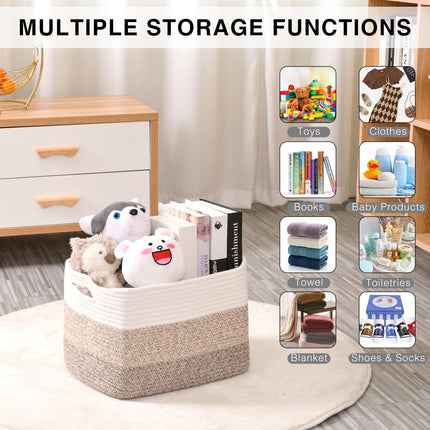 ICERZCZ 3PACK Woven Cotton Rope Basket for Storage Books, Toy Storage Basket, 15"x11"x9.5", Gradient Brown X003TEYKE7
