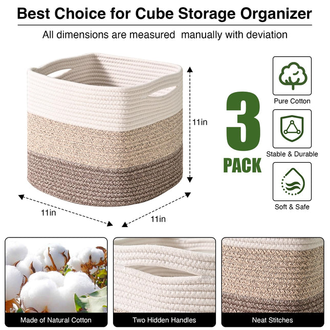 ICERZCZ 11 Inch Woven Cotton Rope Baskets for Storage, Storage Basket for Organizing Shelves, Gradient Brown X004HJW0S1