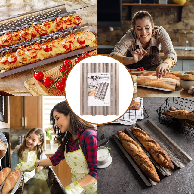 Hesanzol 15" x 11", Carbon Steel 3 Loaf Nonstick Baguette Baking Tray