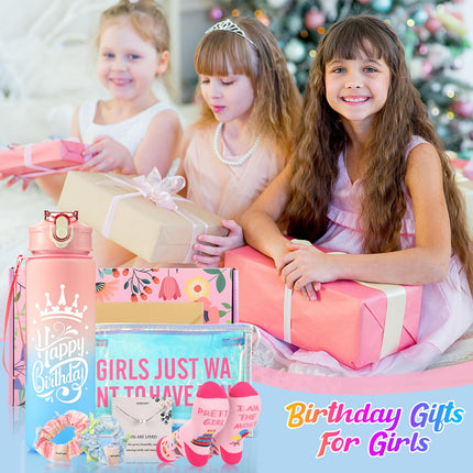 Happy Birthday Cards with Musical LED Lights Blowable Birthday Cake,Water Bottle,Jewelry,Christmas Gifts Box for Daughter Niece Granddaughter (10 PCS)