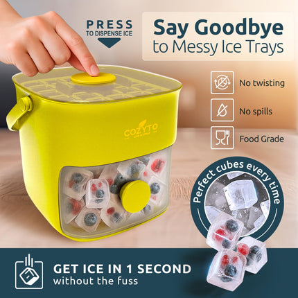 COZYTO CubeGo Ice Cube Tray with Lid and Storage Bin – One-Press Release, 48 Mini Ice Cubes, BPA-Free, Odor-Proof, Includes Scoop – DIY Fruit Ice for Cocktails, Drinks & Smoothies (Avocado Green)