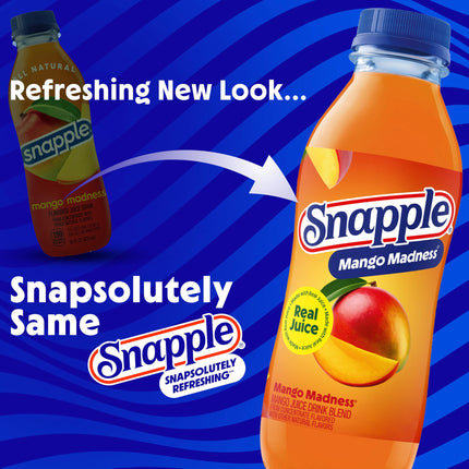 Snapple Mango Madness Flavored Juice Drink, 16 fl oz recycled plastic bottle, Pack of 12