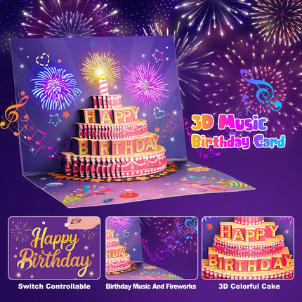 Happy Birthday Cards with Musical LED Lights Blowable Birthday Cake,Water Bottle,Jewelry,Christmas Gifts Box for Daughter Niece Granddaughter (10 PCS)