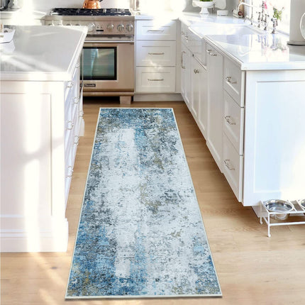 JURLEA Hallway Runner Rug Non-Slip Carpet Runner for Hallways Kitchen Living Room No Shedding Washable Lightweight Long Runners Rug (Cream/Blue, 80x200cm,2.6'x 6.6')