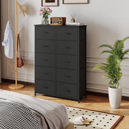 Somdot Dresser for Bedroom with 10 Drawers, Wide Storage Organizer Chest of Drawers with Fabric Bins for Closet Bedside Nursery Living Room Laundry Entryway Hallway,Black