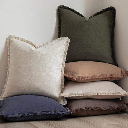 Foindtower 26×26" Set of 2 Linen Fringe Throw Boho Farmhouse Cushion Cover with Tassels Soft Accent Pillowcase for Couch Sofa Bed, Dark Olive Green X0049JFM0H