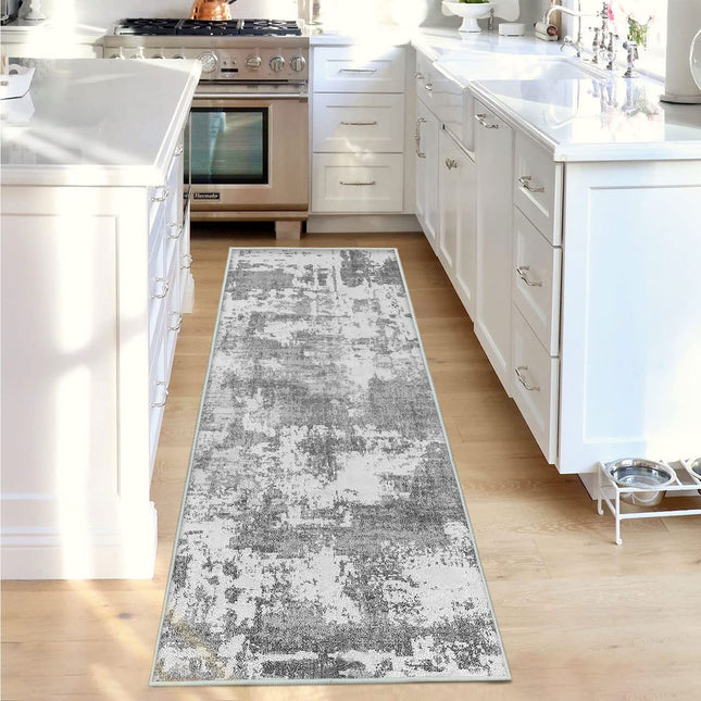 JURLEA Hallway Runner Rug Non-Slip Carpet Runner for Hallways Kitchen Living Room No Shedding Washable Lightweight Long Runners Rug (Cream/Grey, 60x120cm,2'x 4')