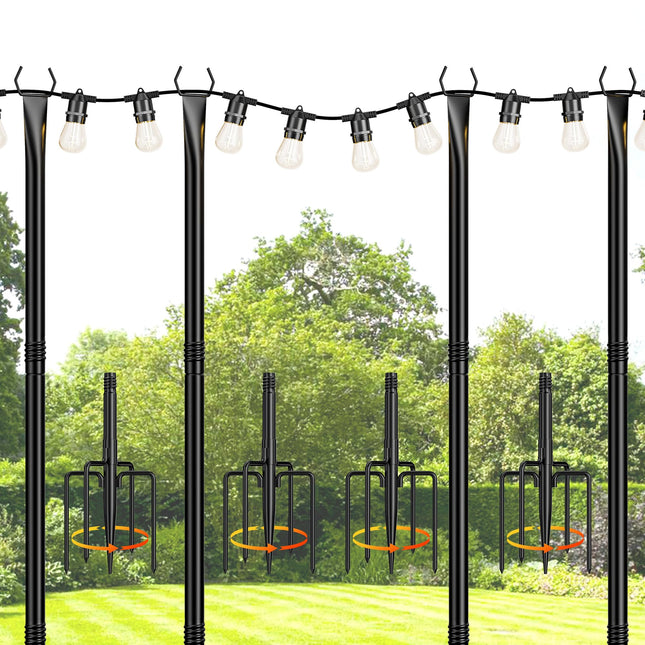 JACKYLED 4 Pack 10Ft String Light Poles,Light Poles for Outdoors with Fence Brackets,Outdoor Light Poles for Hanging String Lights,Metal Poles Stand for Deck Patio Backyard