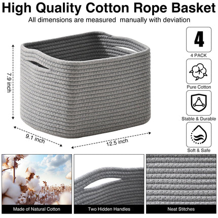ICERZCZ 4PACK Woven Cotton Rope Decorative Shelf Basket, SIZE 13"Lx9.1''Wx7.9''H, GREY X004D0RW51