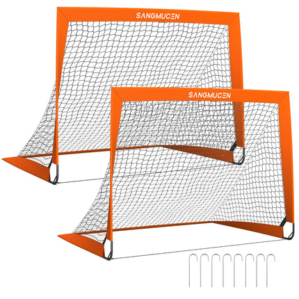 SANGMUCEN Set of 2 Foldable Kids Soccer Net for Backyard Garden, Park, Beach, Orange TSG001O