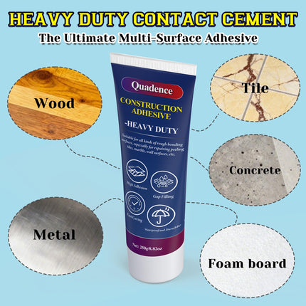 Heavy Duty Construction Adhesive - Quadence All-Purpose High Strength Contact Cement Concrete Glue for Concrete, Tile, Wood, Floors, Indoor & Outdoor Use - Fast Grab, Waterproof, Solvent-Free, 250g