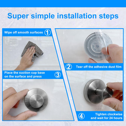 RAIYMA 2PC Waterproof Suction Self Adhesive Stainless Steel Shower Hooks, Silver