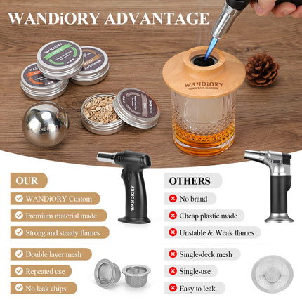 Cocktail Smoker Kit with Torch, WANDiORY Original Bourbon Whisky Drink Smoker Infuse Kit Includes 2 Whiskey Stone, Gifts for Men/Him/Father/Halloween/Christmas