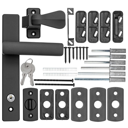 Ideal Security EL Keyed Lever Mount Latch with Deadbolt, Surface Mount Storm Door Handle Replacement, 2 Posts with Tie Down Screw, Matte Black BKEL15MB