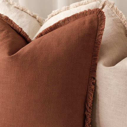 Foindtower Set of 2 Linen Fringe Throw Farmhouse Cushion Cover with Tassels Soft Accent Pillowcase for Couch Chair Sofa, Fall Rust Orange X004E7CPT5