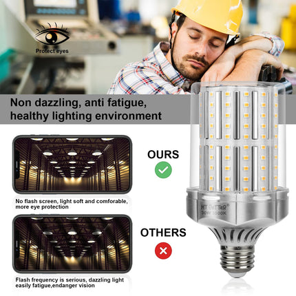 HT PETTER Corn Bulb, 30W E26 Base LED Light Bulb, 3800 Lumens, Equivalent to 250W-300W Incandescent Light Bulbs, Edison Screw-in Bulb,Not Dimmable, No Flicker, 2 Pack (Silver, 3000K Warm White)