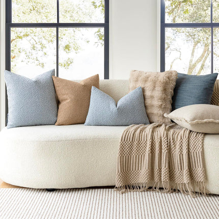 Foindtower 20 x 20", 1PC Textured Boucle Throw Pillow Cover Accent Solid Decorative Pillow Cases Cozy Woven Couch Cushion Case, Light Blue X0040UT1K7