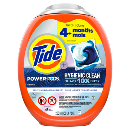 Tide Hygienic Clean Power PODS Laundry Detergent Pacs Original Scent Removes Visible and Invisible Dirt, 45 Count