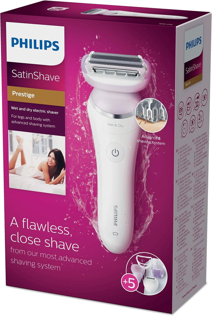 (New Open)Philips SatinShave Prestige Women's Electric Shaver 5 Accessories, BRL170/00