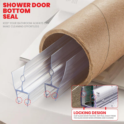 Shower Door Bottom Seal Strips 2PCS, 36 Inch Long Ultra Clear Vinyl Seal Strips With Sweep For 1/2"(12mm) Thick Frameless Glass Door, To Stop Water Leak
