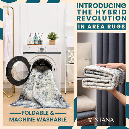 Istana Rugs 8x10 - Navy Area Rug - 8x10 Carpet - Stain Resistant Area Rugs for Bedroom - Foldable Eco-Friendly Washable Area Rug for Living Room