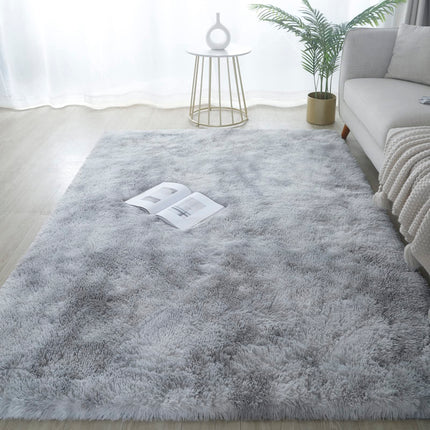 GERBIT 8x10 Feet Shag Area Rugs, Ultra Soft Indoor Nursery Rug, Tie-Dyed Light Grey Plush Shaggy Throw Carpets for Teen Room Dorm Living Room