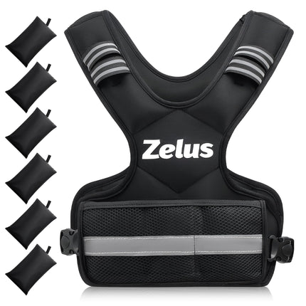 ZELUS Adults Adjustable 4-10lbs Weighted Vest with 6 Ironsand Weights & Large Pocket for Workout,Running,Strength Training Walking,Jogging, BLACK